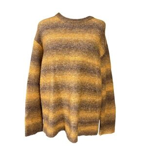 Zara Women's‎ Small Alpaca Wool Blend Striped Crewneck Sweater Brown